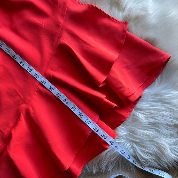 Lulus Irresistible Ways Red Orange Ruffled Midi Dress size medium - Picture 7 of 8